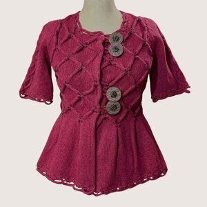 Leifsdottir XS Lisel Cardigan Burgundy Wool Knit Peplum Goblin Viking Valentine
